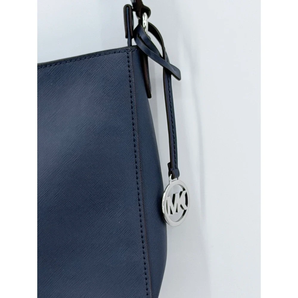 Michael Kors MK Crossbody Bag Small Navy Blue Saffiano Leather Silver Logo